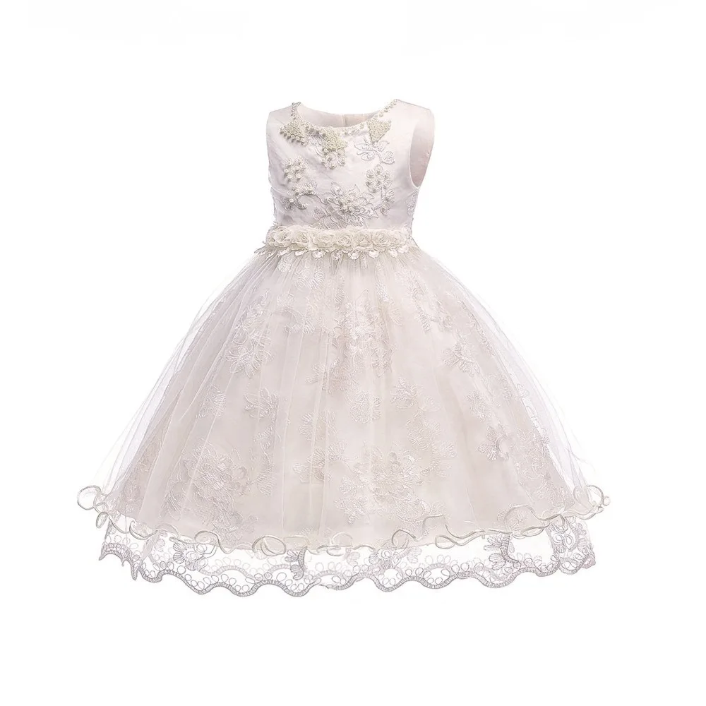 Neonatal Baby Girl Dress for baptism 3-24M Baby Girls Dresses Vestido pearl flower sleeveless birthday tutu princess dress