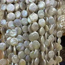 Натуральный AAA 12 мм жемчужное ожерелье Плоская Круглая монета жемчужина бусины