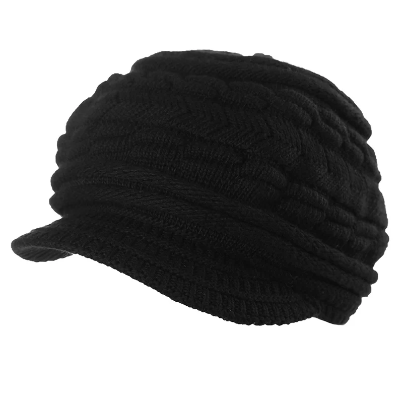 FANCET женская зимняя остроконечная вязаная шапка Skullies Beanies теплая однотонная Мягкая флисовая шляпа с козырьком Gorros Повседневная шапка 89265 - Цвет: Black