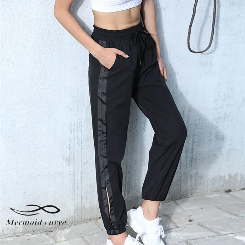 

Mermaid Curve Women's Sweatpants Side Slit Elastic Bandage Jogger Pant Trousers Quick Dry Sports Fitness Gym Loose Full Pants