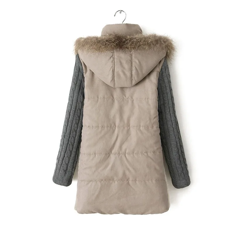 Зимнее Новое Женское хлопковое пальто высокого качества с воротником из натурального меха, хлопковое пальто, теплая шерстяная парка в стиле пэчворк, куртка размера плюс, парка