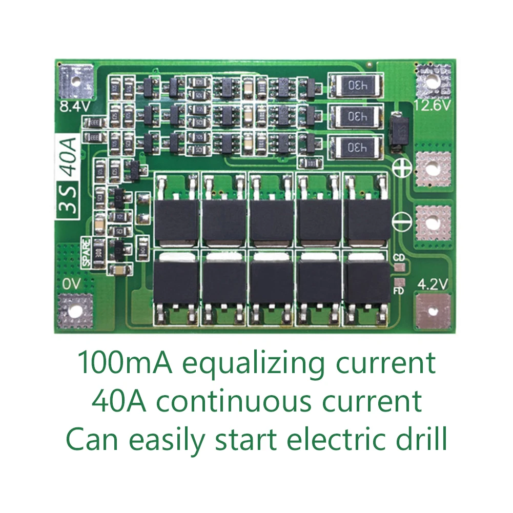 Плата PCB 3S 40A BMS 11 1 В 12 6 18650 литий ионная Lipolymer Защита аккумулятора со