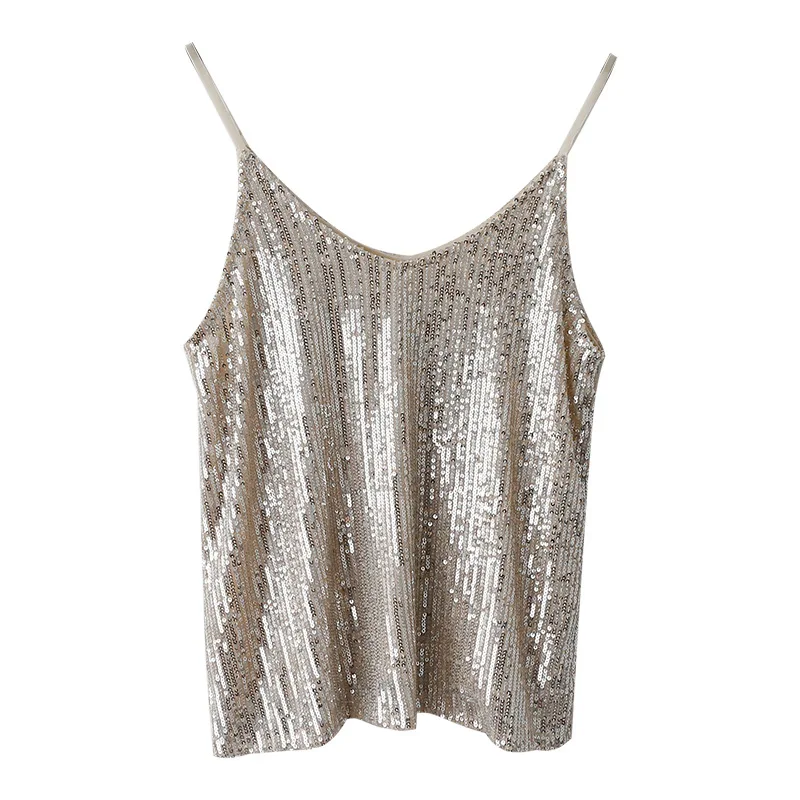 

2020 New Fashion Boho Cropped Tank Tops Sexy Sequins Beading Sleeveless Women Tank Top Female Patchwork Summer Short Tops Gold