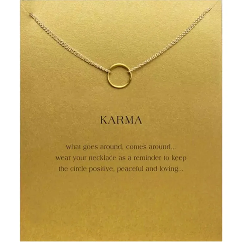 

2018 New Circle Round Pendant Short Chain Choker Necklace For Women Golden wish necklace with card Jewelry As gift KARMA