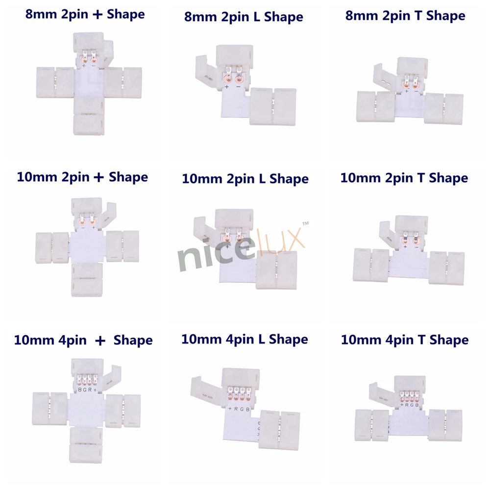 2pin разъемы T крест L Угловой 2 Pin Светодиодные ленты Разъем для 8 мм SMD 3528 2835 один Цвет Светодиодные ленты света