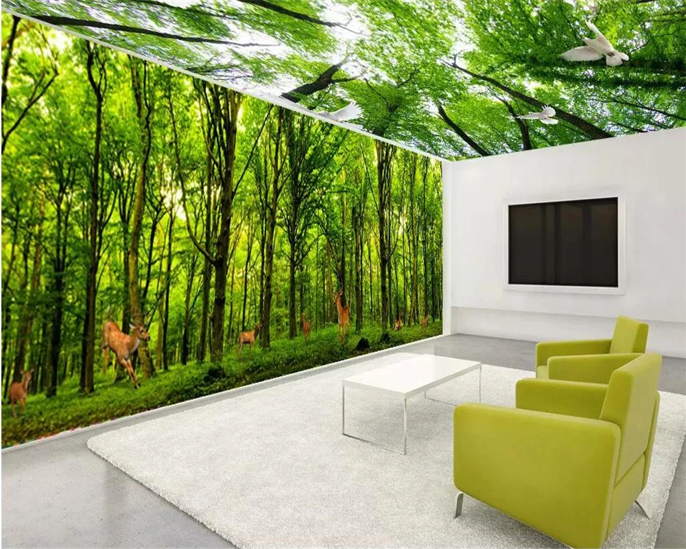

beibehang Custom wallpaper 3d large scale wall painting green forest 3D solid living room theme space wallpaper Papel de parede