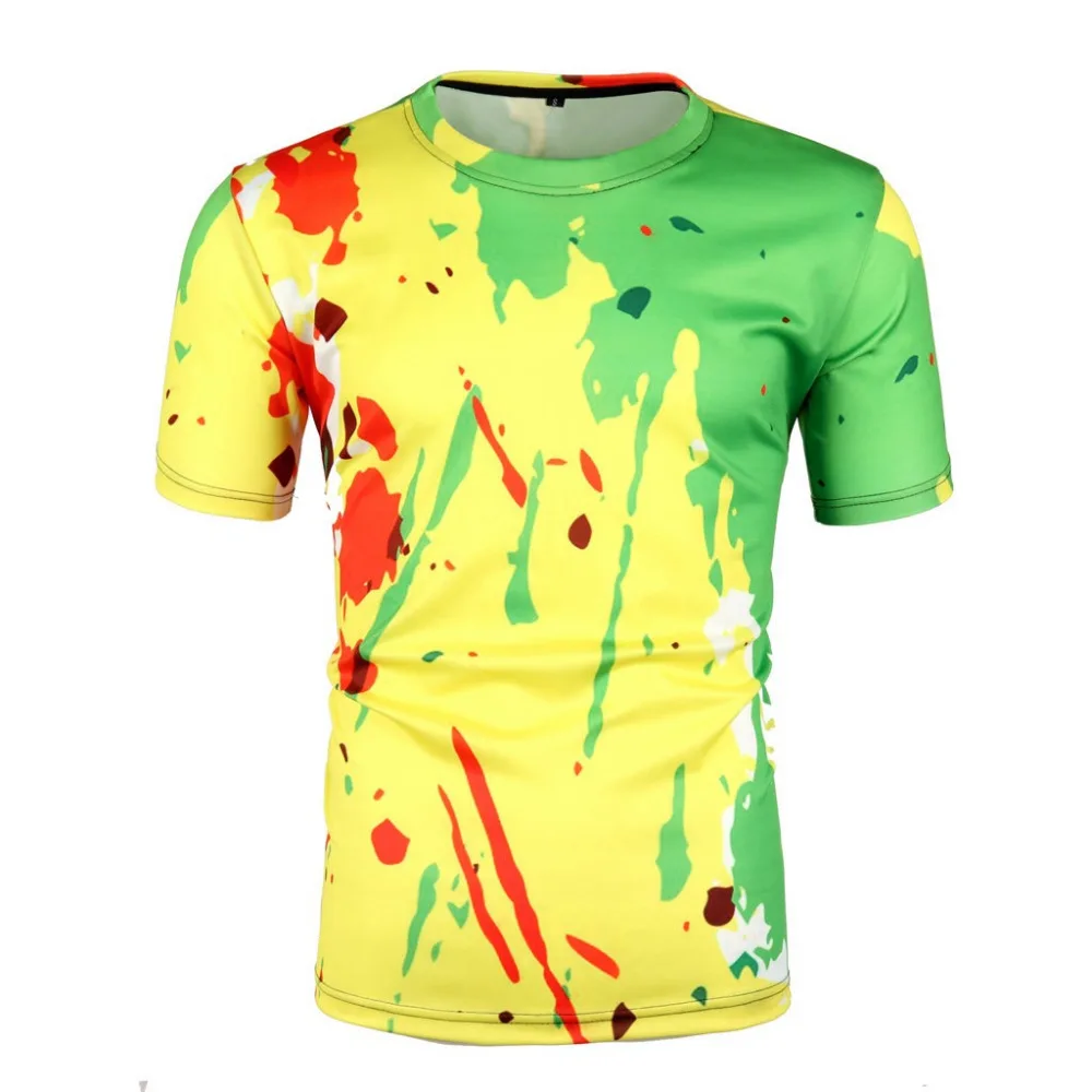 

2019 Fashion Men Summer Round Neck Color Splash Paint Ink Sport Short Sleeve harajuku t shirt men camisetas hombre juventus