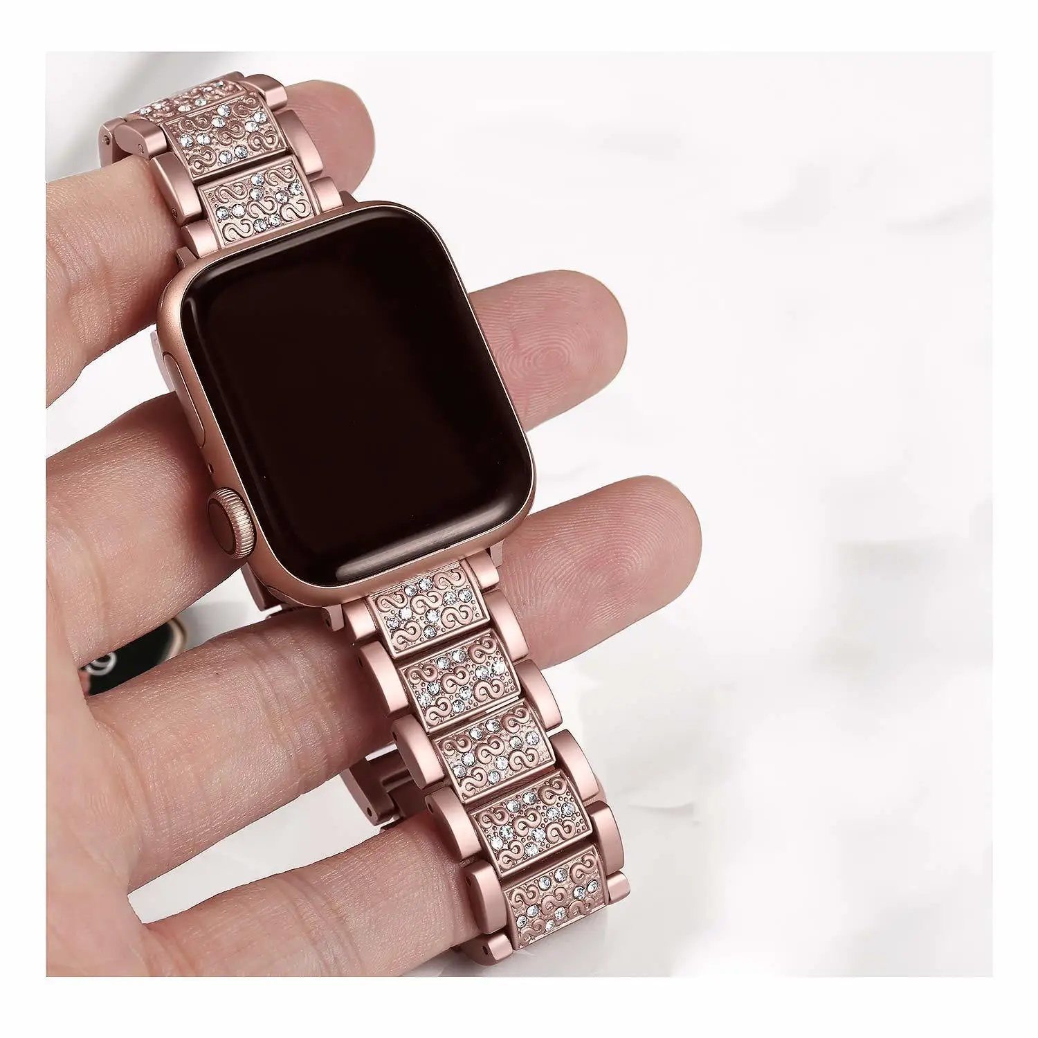 For Apple Watch Band 40mm 44mm 38mm 42mm Diamond Stainless Steel Loop for Apple Watch series 4 3 2 1 iWatch Rose Pink Bracelet