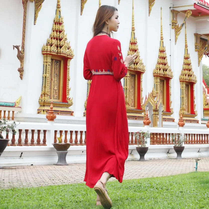 National Style Embroidery Ladies Long Show top