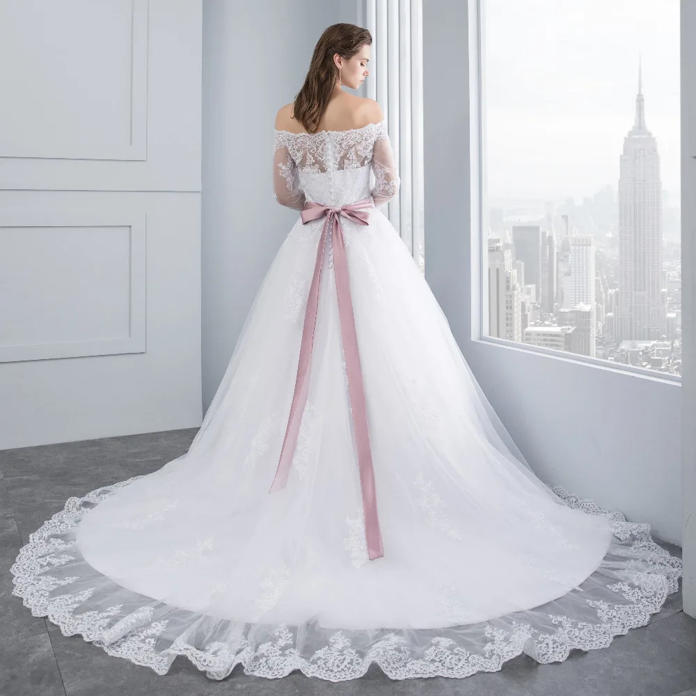 Свадебное платье с длинным рукавом открытыми плечами и кружевом|robe de mariage|bride