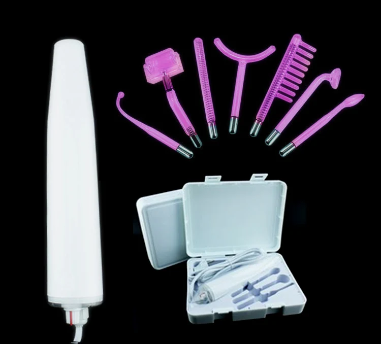 Фиолетовый высокочастотный ток акне угри прибор для удаления родинок, 7 трубок палочки для электротерапии гребень массаж лица терапия устройство