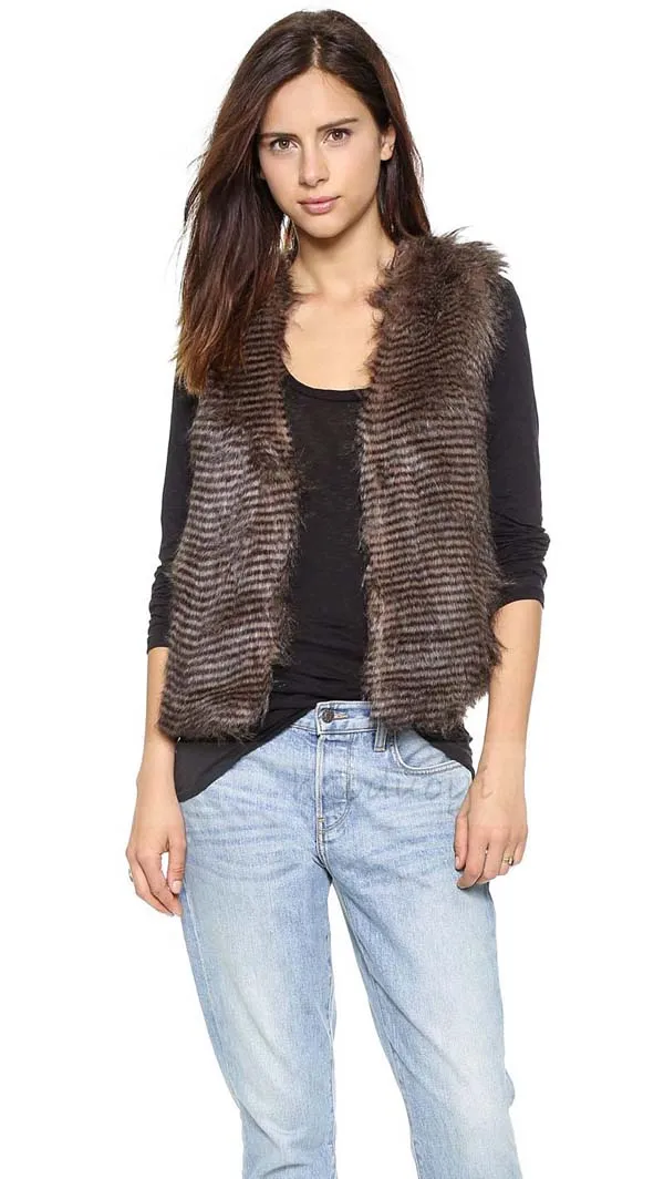 Woman Winter Faux Fur Vest Female Gilet Sleeveless V Neck Fashion
