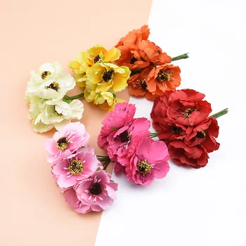 

6 Pieces Artificial plants decorative flowers wreaths diy gifts box scrapbook christmas decorations for home wedding silk cherry
