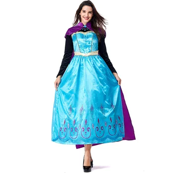 

New Snow Queen Costume for halloween Adult Womens Anna Princess Coronation cosplay With Cloak Movie Frozen women Fancy dress