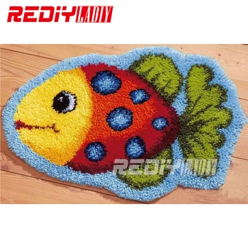 

Latch Hook Rug Kits Unfinished Crocheting Tapestry 5D Yarn Needlework Cushion Set for Embroidery Carpet Golden Fish Home Decor