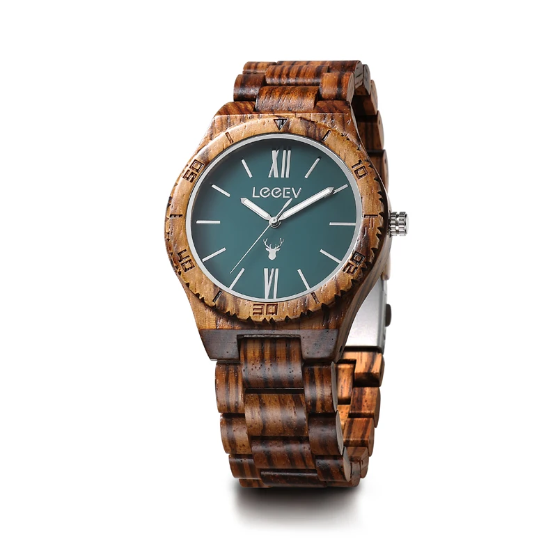 

2018 New LeeEv Mens Wood Watch for Men HandCrafted Zebra Sandal Wood Vintage Wooden Watches Mens Gifts Original UWOOD Factory