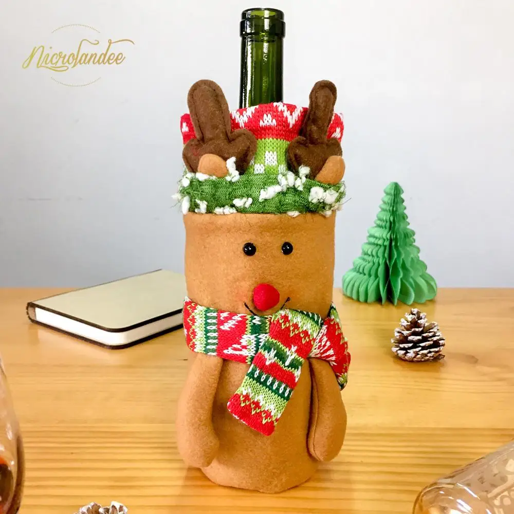 

NICROLANDEE Christmas Wine Bottle Cover Snowman Stocking Gift Holders Xmas Navidad Decor New YearHome Party New Decoration DIY