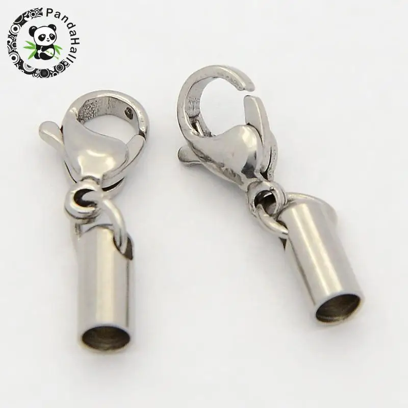 100Sets Smooth 304 Stainless Steel Lobster Claw Clasps with Cord Ends