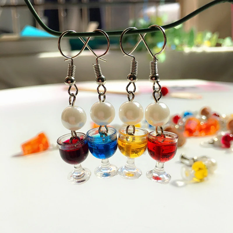 

Creative Red Wine Goblets Dangle Earrings Imitation Pearl Fashoin Beer Wine Glass Earrings Nice Gifts Party Glass Cup Jewelry