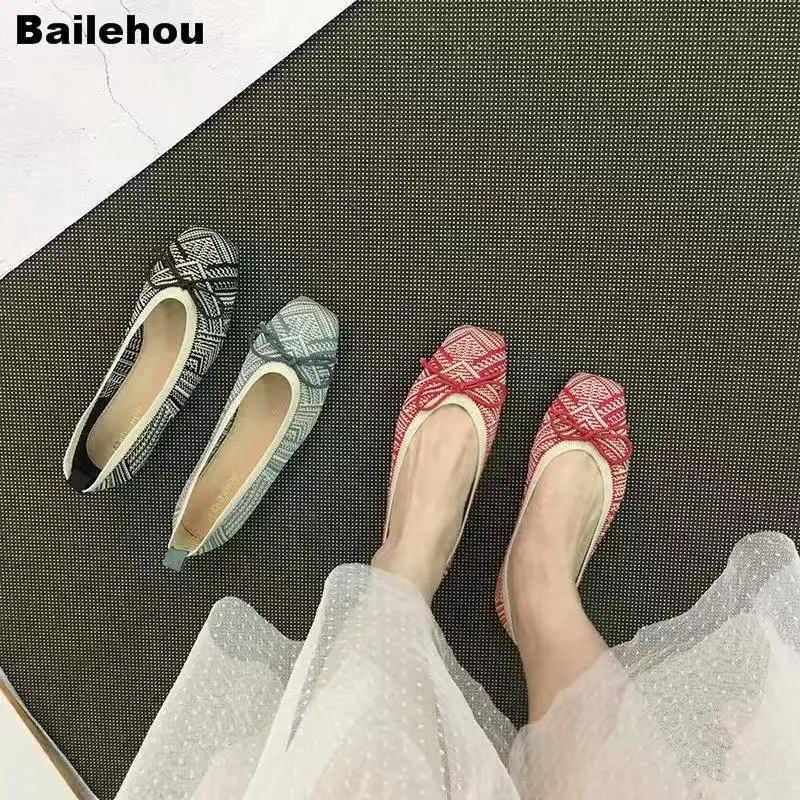 Женские балетки на плоской подошве дышащие вязаные Мокасины с квадратным носком