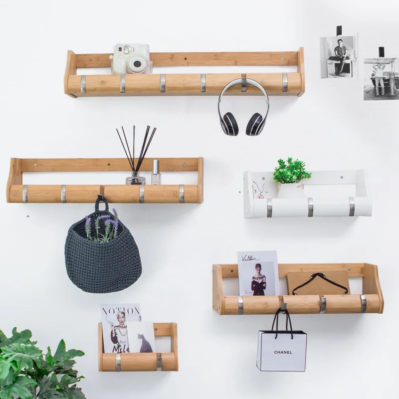 

Furniture decoration Wall coat rack Wall-mounted storage household bamboo living room bedroom wall partition shelf
