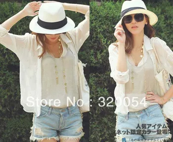 

2016 summer women's sun hat, choke mouth hot pepper straw hat, head circumference 55 - 58cm,beige and white, free shipping