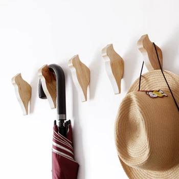 

Wall Solid Wood Hook Originality Wooden Bird Coat Hook Oak Clothes Hanger Wall Decoration Coatrack Bag Jook