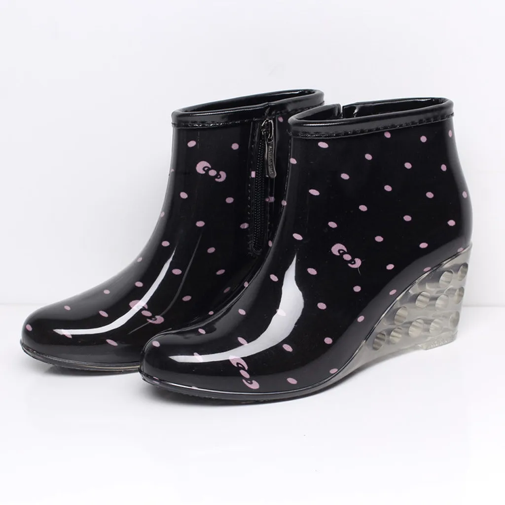 

Women Rain Boots autumn winter autumn plus size printed zipper Non-slip PVC Waterproof Water Shoes Short Tube Wedges Rain Boot