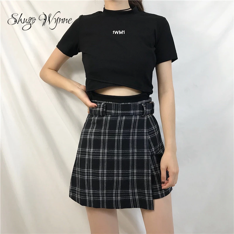 

Summer New Harajuku Punk Style Plaid Irregular Skirts Shorts Gothic Women High Waist Shorts Skirts
