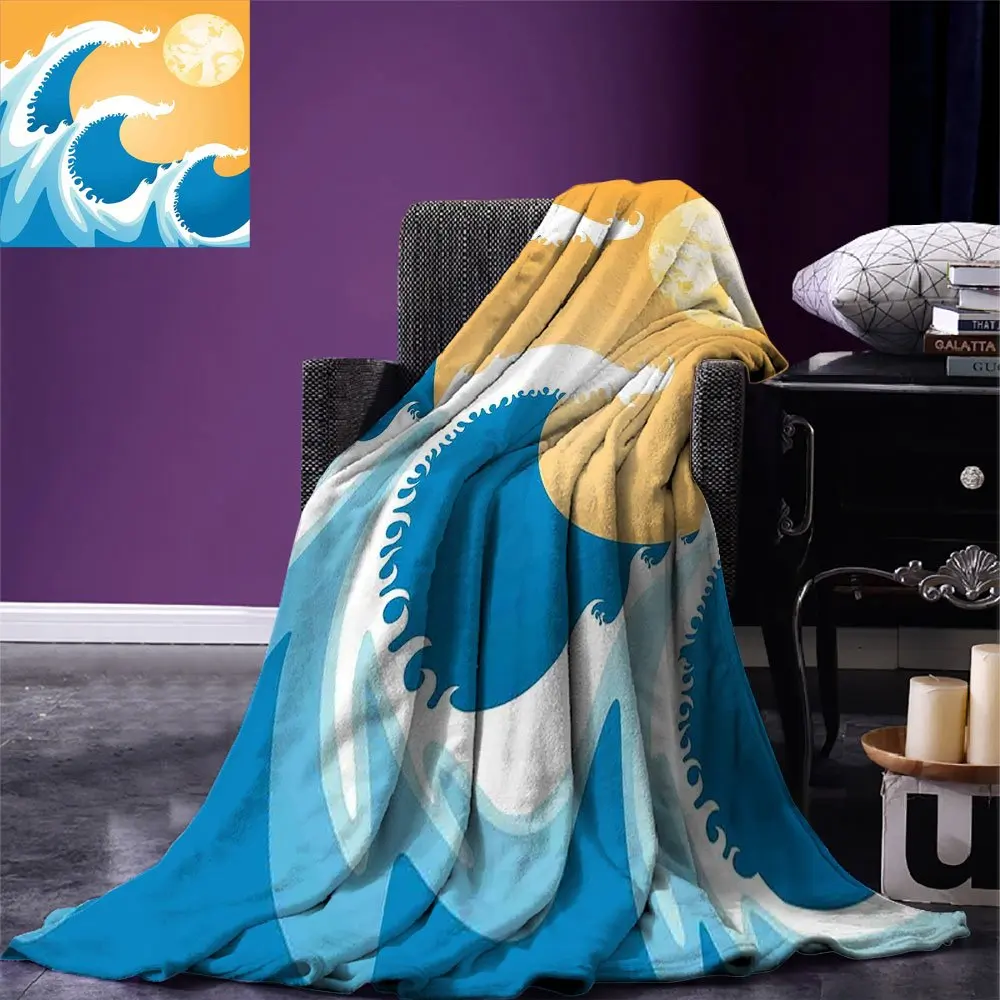 Japanese Throw Blanket Sea Waves at Summer Noon Art Picture Tropical