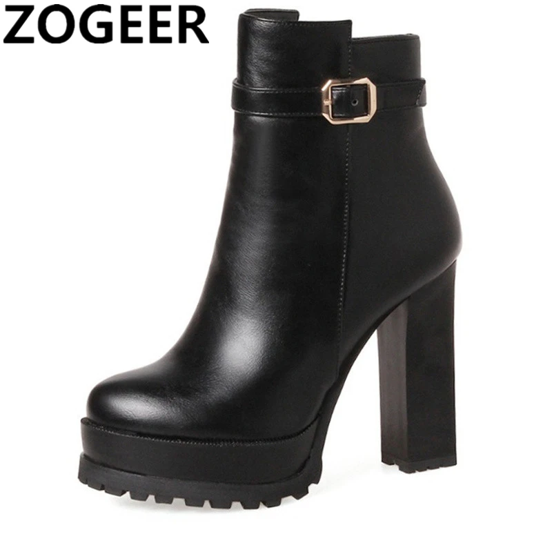 

Fashion Buckle Shoes Woman Platform Boots Winter Autumn Ankle Boots For Women Quality High Heels Black Red Shoes big size 34-43