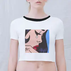 Забавная Мода Harajuku Vogue Tumblr Kawaii Эстетическая Винтажная летняя белая рубашка сексуальный укороченный топ Женская футболка 90 s Графические