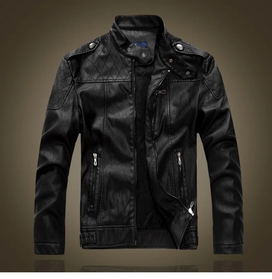 1 шт Мужская куртка из натуральной кожи приталенная Байкерская мотоциклетная куртка для мотокросса - Цвет: black