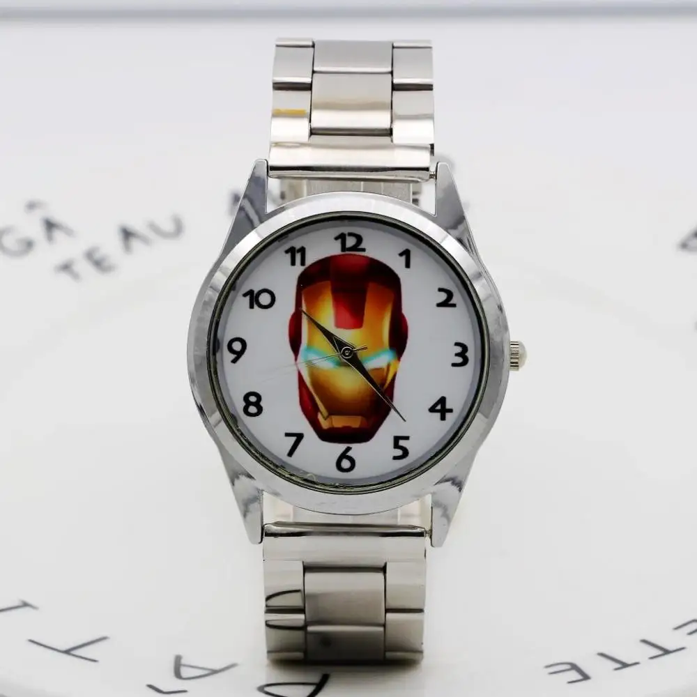 

New Cute Cartoon Iron man style women Watches Kids Student Girls boys Quartz Metal steel ladies Wrist Watch