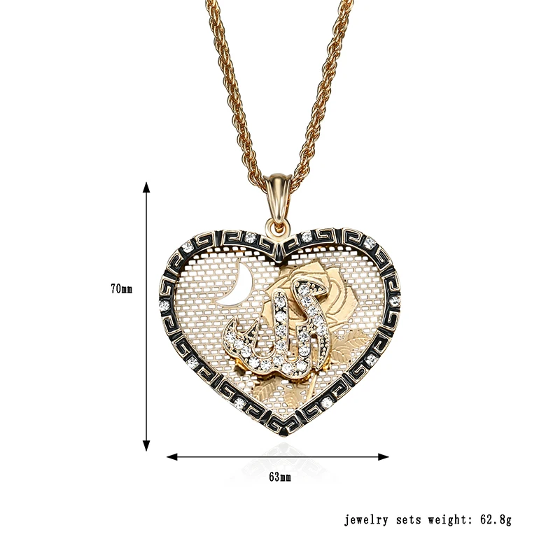 New Punk Geometric Round Waterdrop Heart Allah Necklaces Pendant For Women Men Crystal Long Necklace Arab Muslim Islam Jewelry
