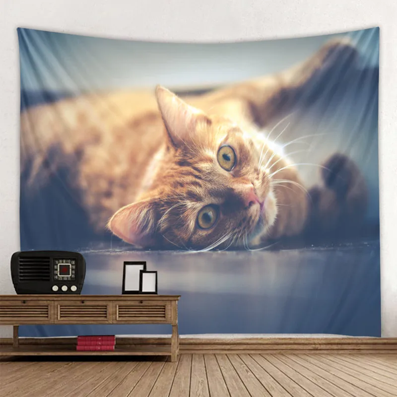 Милое изображение кошки Красивая МАНДАЛА ГОБЕЛЕН навесной пляж полотенце, домашний декор Гобелены гостиная спальня диван одеяло - Цвет: Коричневый