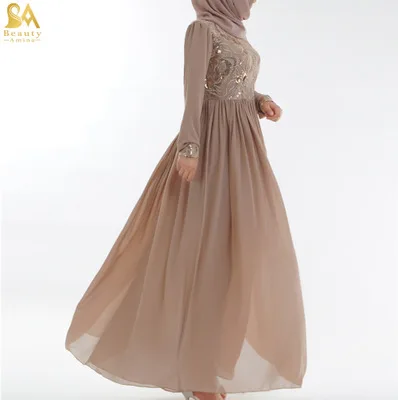 Мусульманское модное свадебное кружевное шифоновое платье с блестками для женщин - Цвет: E
