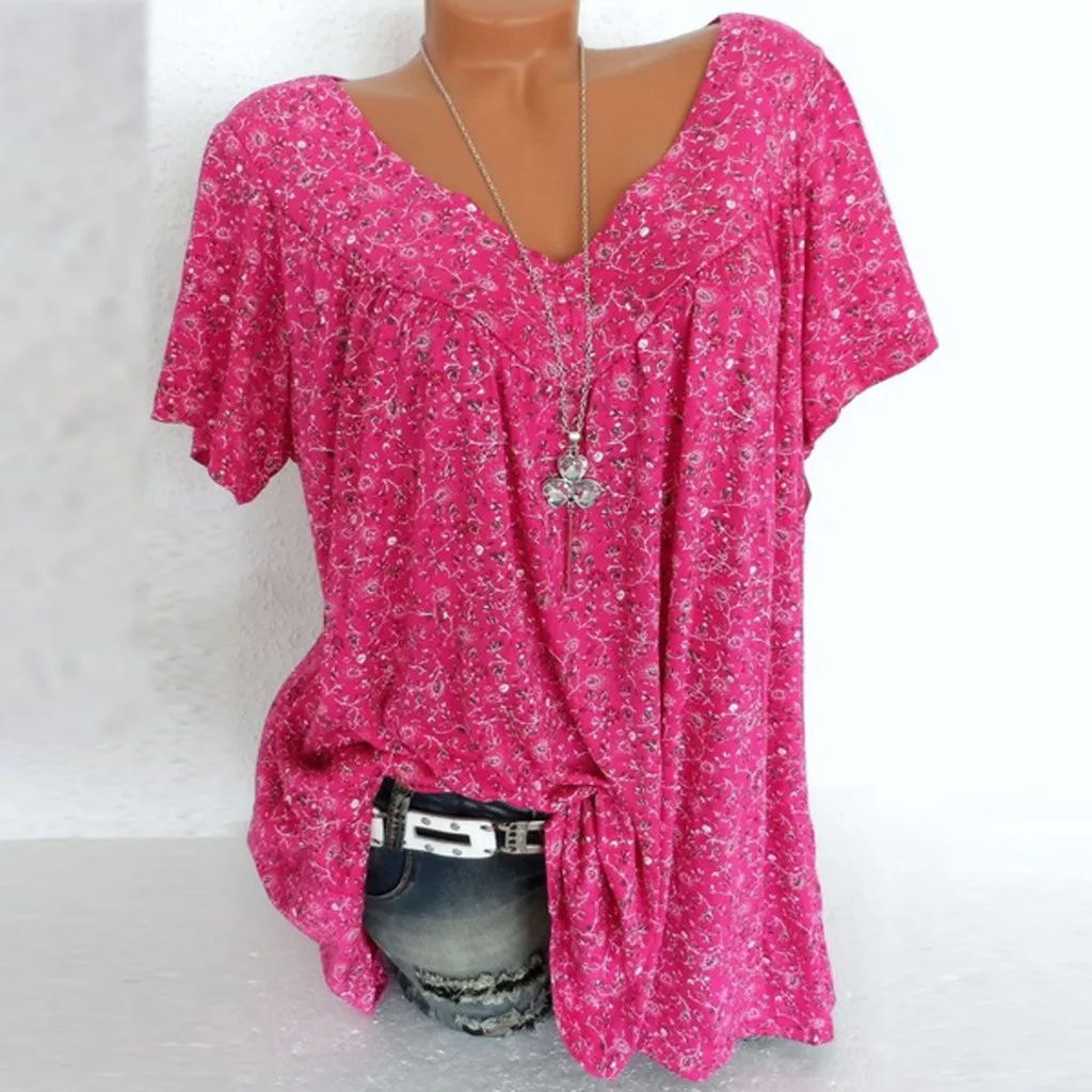 Женская летняя блузка с принтом размера плюс, Сексуальная футболка с коротким рукавом и v-образным вырезом, женские блузы, модные женские повседневные пуловеры