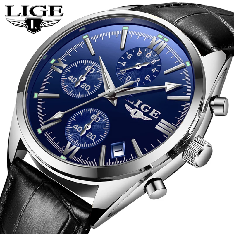 

LIGE Fashion Mens Watches Top Brand Luxury Casual Sports Quartz Watch Men Business Leather Waterproof Watches Relogio Masculino