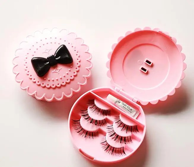 

Land Moon Plastic Fake Eyelash Storage Box Pink Flower Bow Pattern False Eyelash Carry Case Makeup Cosmetic Case Organizer
