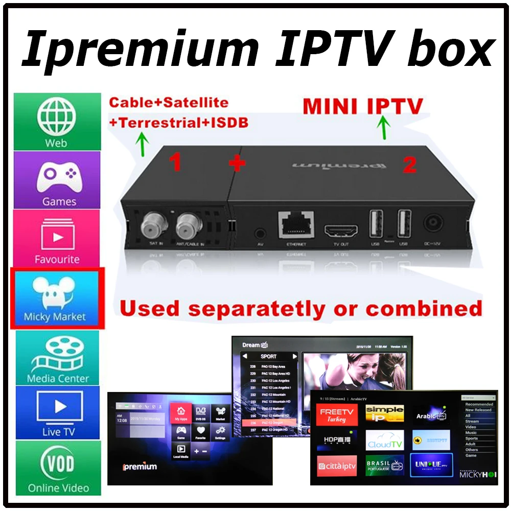  Ipremium I9 OTT Android Combo DVB-S2 T2/C IPTV Smart TV Box DreamIPTV Eternally Free French Russian Arabic Latino Adult XXX VOD 