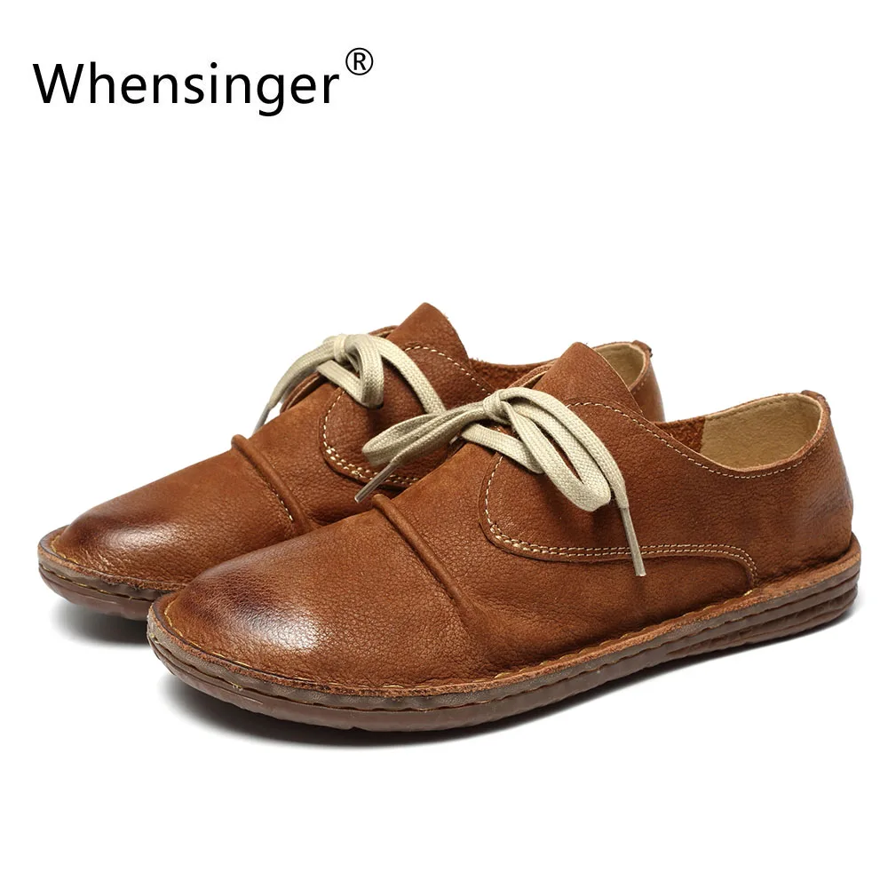 

Whensinger - 2018 New Arrival Women Genuine Leather Shoes Lace-Up Flats 2 Colors 8561