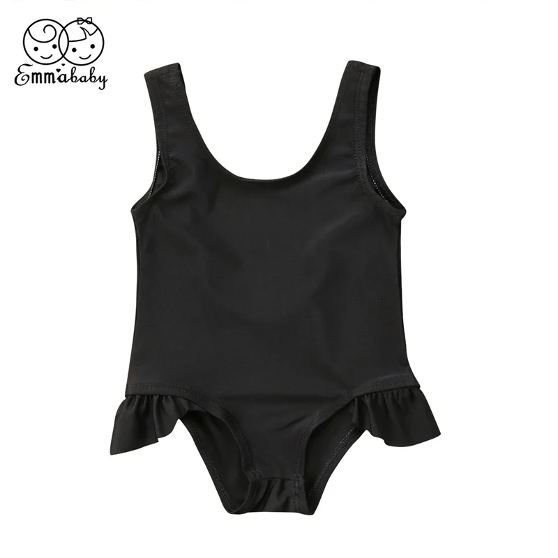 Emmababy Newborn Baby Girls solid black bodysuit Swimsuit Swimwear