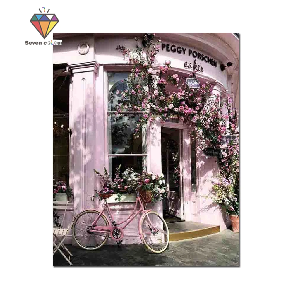 5D Diy diamond painting cross stitch &quotFlower house bikes&quot Full Square Diamond embroidery Needlework Rhinestone Mosaic Crafts | Дом и