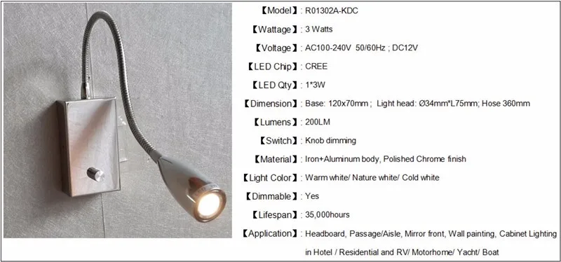 Idéias de Iluminação Lâmpadas de Leitura Focada para rv Topoch Quarto Regulável Botão - Off Interruptor Dimmer 3 w Levou Iluminação Marinha Casa on 7 Luminárias de parede