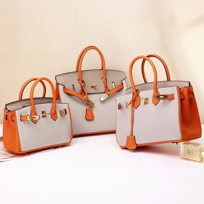 الكلاسيكية حقيبة للنساء الفاخرة عالية الجودة حقيقية جاكيت جلدي-مقبض حقيبة أناقة حقيبة كتف اليد لينة جلدية التباين اللون