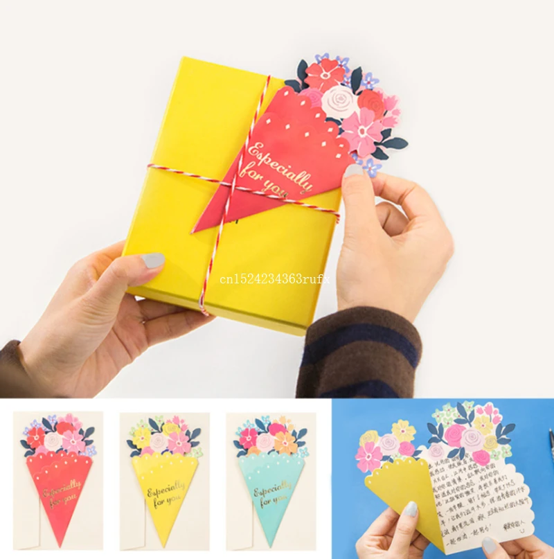 

300pcs Beautiful Paper Bouquet Flower Shapes Greeting Card Party Favor Birthday Wedding Gifts Handmade Gift Cards Free Shipping