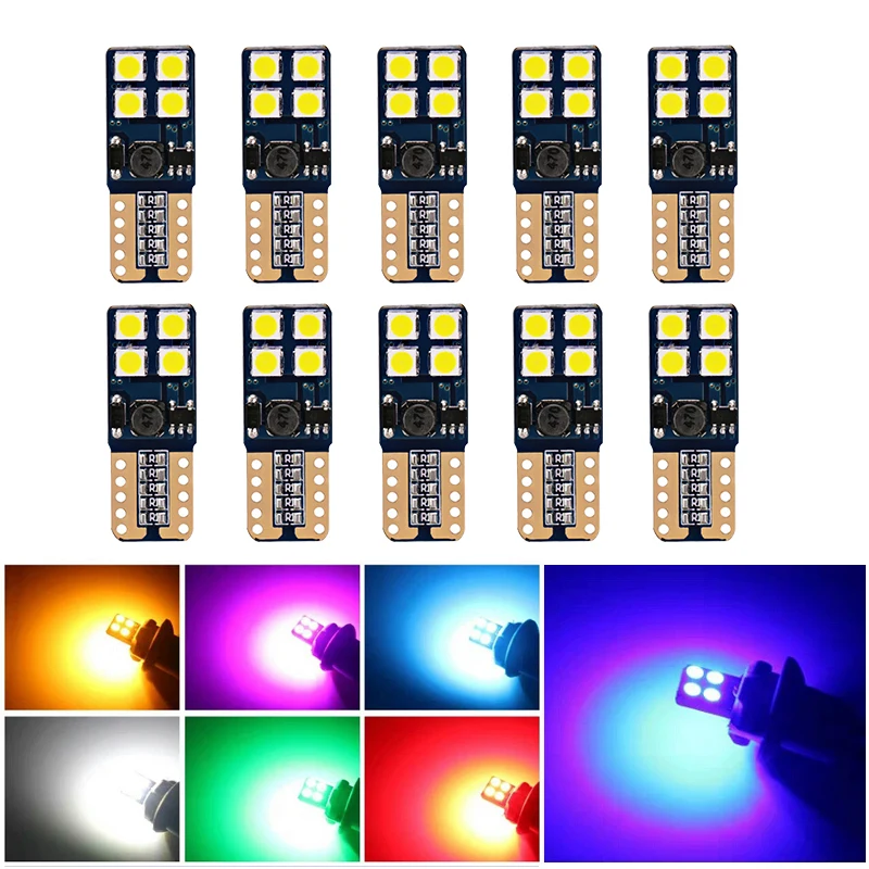 

10Pcs T10 Canbus Led Light 8SMD 3030 LED W5W 194 Wedge Side Lamp For Car License Plate Instrument Luggage Lights Interior Lamps