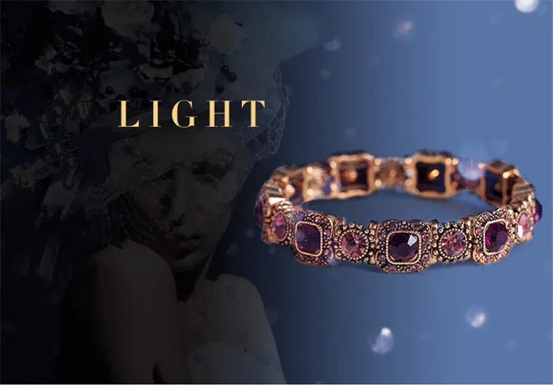 CC винтажные браслеты для женщин, фиолетовые Роскошные ювелирные изделия с кристаллами, эластичные вечерние браслеты, аксессуары, Прямая поставка, B041