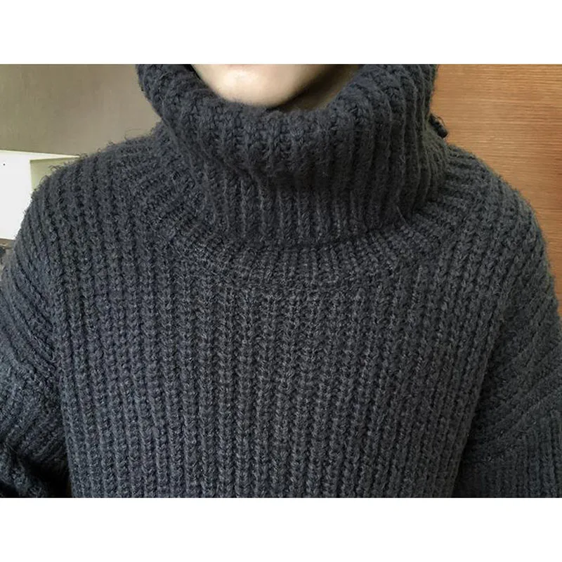 Мужской свитер с высоким воротом, корейский стиль, новинка, зимние повседневные мужские свободные пуловеры, Свитера для мальчиков-подростков, вязаные топы серого цвета M05